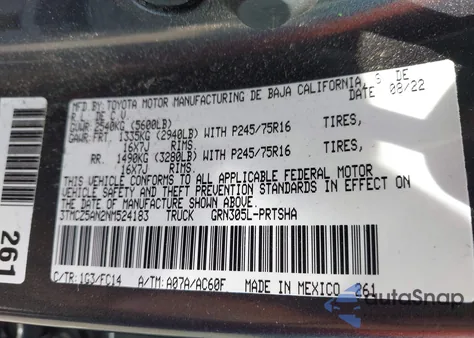 2022 Toyota Tacoma Sr5 V6 z USA, uszkodzony, nr VIN 3TMCZ5AN2NM524183